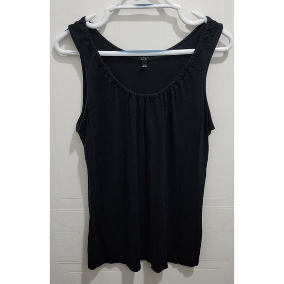 Talbots Women's Sleeveless Round Gathered Neck Top Rayon Blend Solid Blue Size L - Picture 1 of 8